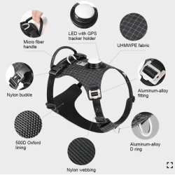 Harnais pour chien High-Tech Truelove avec Lumière LED et Support pour Tracker GPS - TLH6771